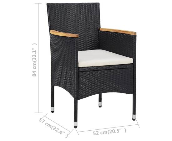 Set mobilier de bistro, 3 piese, negru, poliratan și sticlă, 11 image