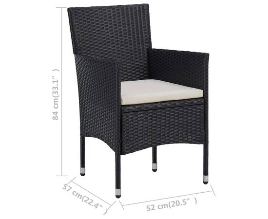 Set mobilier de bistro, 3 piese, negru, poliratan și sticlă, 11 image