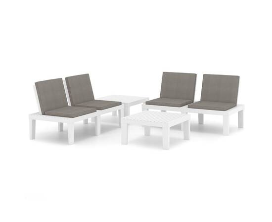 Set mobilier de grădină cu perne, 4 piese, alb, plastic, 2 image