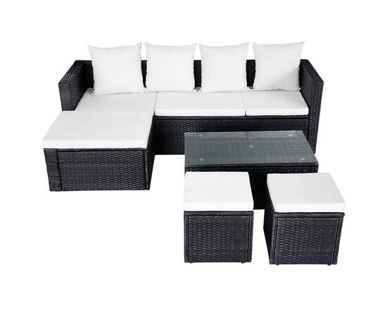 Set mobilier de grădină cu perne, 4 piese, negru, poliratan, 4 image
