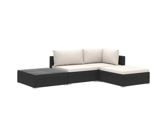 Set mobilier de grădină cu perne, 4 piese, negru, poliratan, 2 image