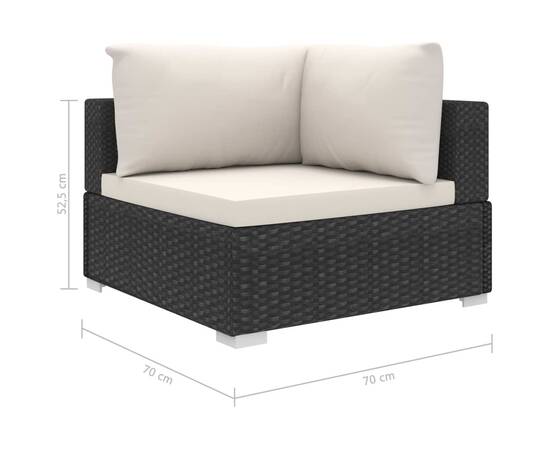 Set mobilier de grădină cu perne, 4 piese, negru, poliratan, 8 image