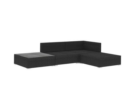 Set mobilier de grădină cu perne, 4 piese, negru, poliratan, 3 image