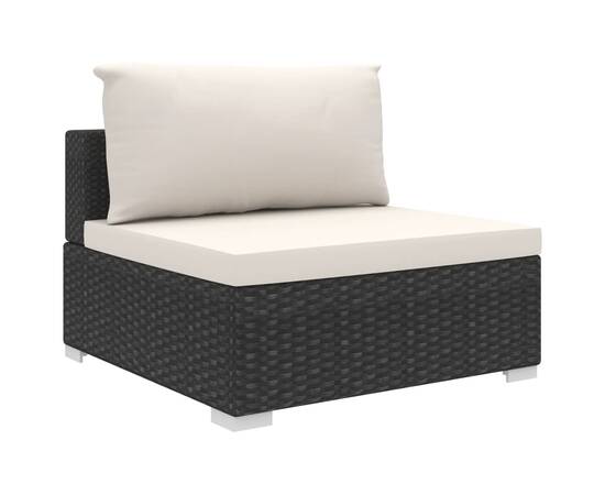 Set mobilier de grădină cu perne, 4 piese, negru, poliratan, 5 image