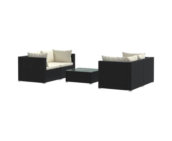 Set mobilier de grădină cu perne, 5 piese, negru, poliratan, 2 image