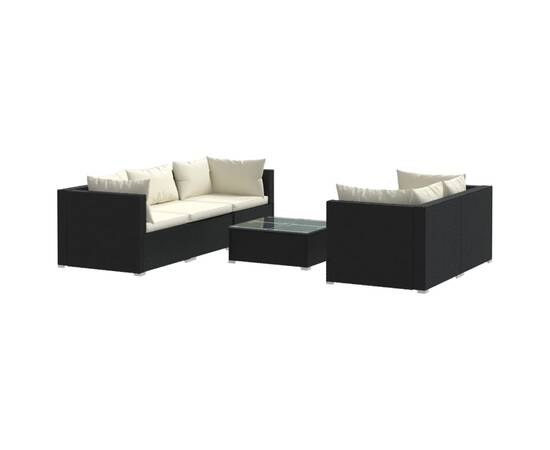 Set mobilier de grădină cu perne, 6 piese, negru, poliratan, 2 image