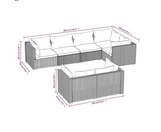 Set mobilier de grădină cu perne, 7 piese, negru, poliratan, 5 image