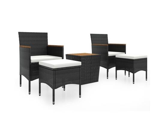 Set mobilier bistro, 5 piese, negru, poliratan și lemn acacia, 2 image