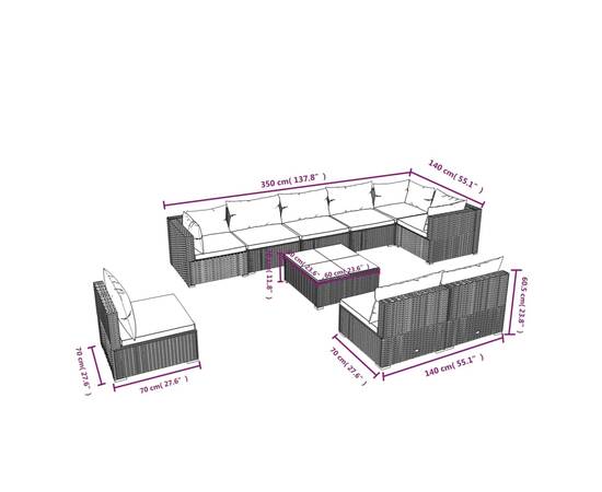 Set mobilier de grădină cu perne, 10 piese, maro, poliratan, 6 image