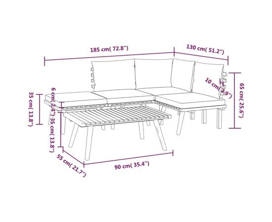 Set mobilier de grădină cu perne, 5 piese, lemn masiv acacia, 8 image