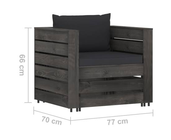 Set mobilier de grădină cu perne, 6 piese, gri, lemn tratat, 9 image