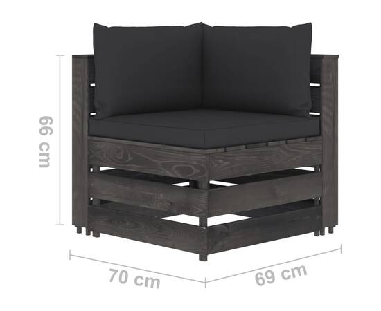 Set mobilier de grădină cu perne, 6 piese, gri, lemn tratat, 8 image