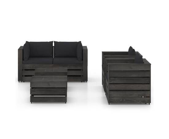 Set mobilier de grădină cu perne, 6 piese, gri, lemn tratat, 2 image