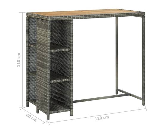 Set mobilier bar de grădină cu perne, 5 piese, gri, poliratan, 8 image