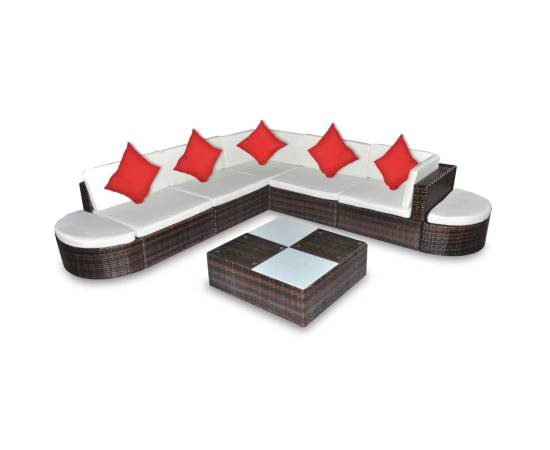 Set mobilier de grădină cu perne, 8 piese, maro, poliratan, 2 image
