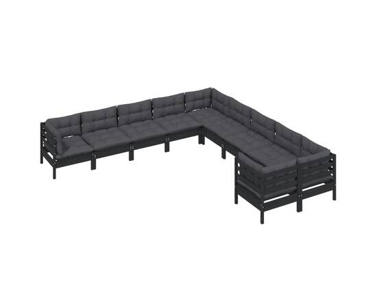 Set mobilier grădină cu perne, 10 piese, negru, lemn de pin, 3 image