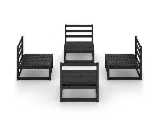 Set mobilier de grădină, 4 piese, negru, lemn masiv de pin, 3 image