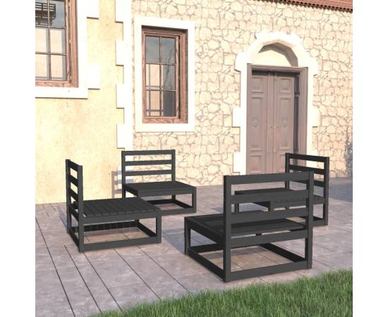 Set mobilier de grădină, 4 piese, negru, lemn masiv de pin