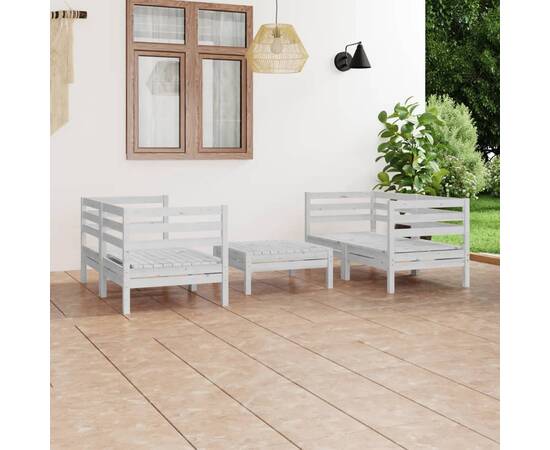 Set mobilier de grădină, 5 piese, alb, lemn masiv de pin