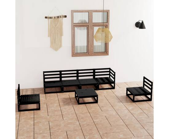 Set mobilier de grădină, 7 piese, negru, lemn masiv de pin