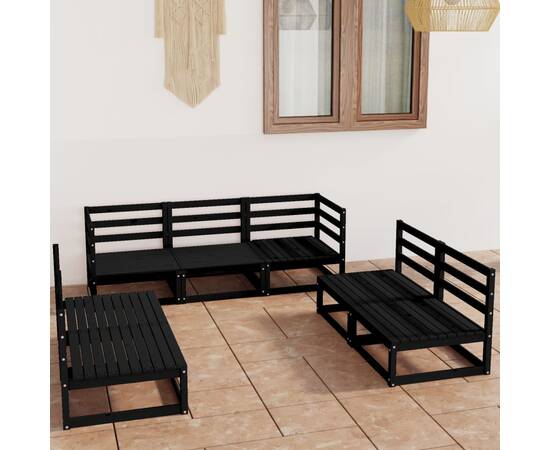 Set mobilier de grădină, 7 piese, negru lemn masiv pin