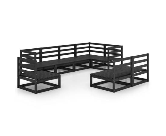 Set mobilier de grădină, 8 piese, negru, lemn masiv de pin, 2 image