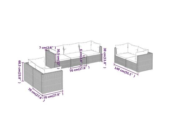 Set mobilier de grădină cu perne, 7 piese, maro, poliratan, 7 image