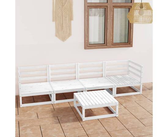 Set mobilier de grădină, 5 piese, alb, lemn masiv de pin