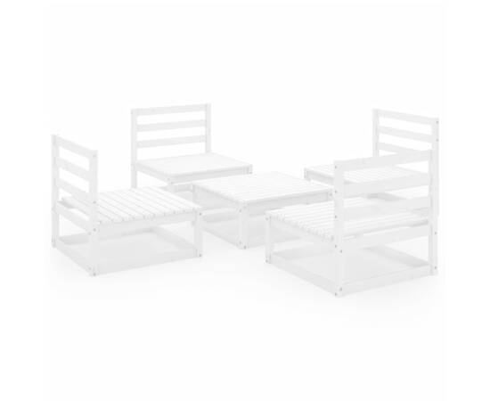 Set mobilier de grădină, 5 piese, alb, lemn masiv de pin, 2 image