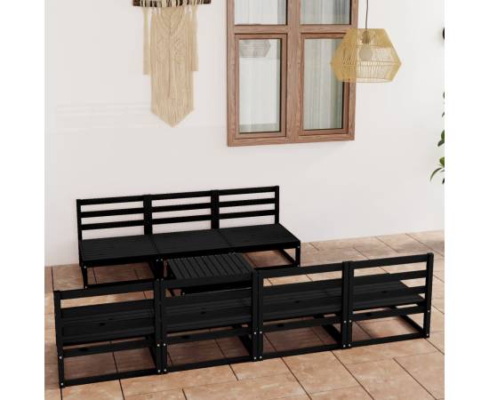 Set mobilier de grădină, 8 piese, negru, lemn masiv de pin