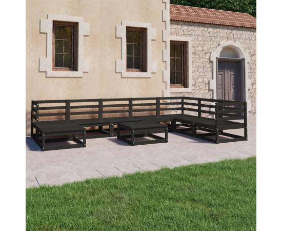 Set mobilier de grădină, 9 piese, negru, lemn masiv de pin