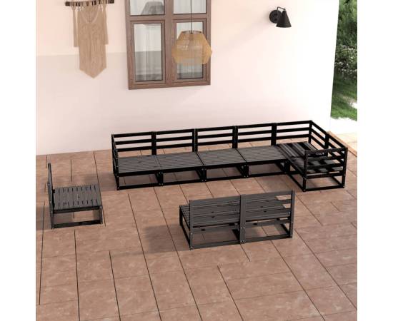 Set mobilier de grădină, 9 piese, negru, lemn masiv de pin