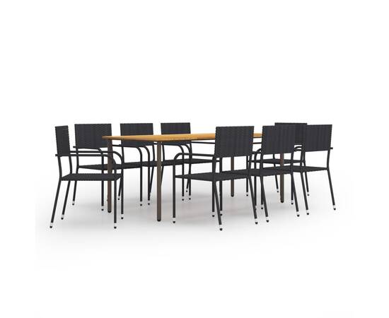 Set mobilier de grădină, 9 piese, negru, poliratan