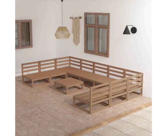 Set mobilier de grădină, 10 piese, lemn masiv pin