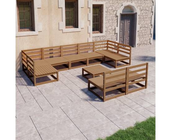 Set mobilier de grădină, 10 piese, lemn masiv pin