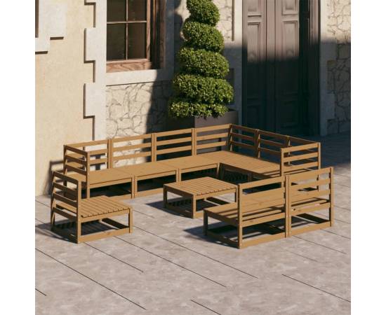 Set mobilier de grădină, 10 piese, maro miere, lemn masiv pin