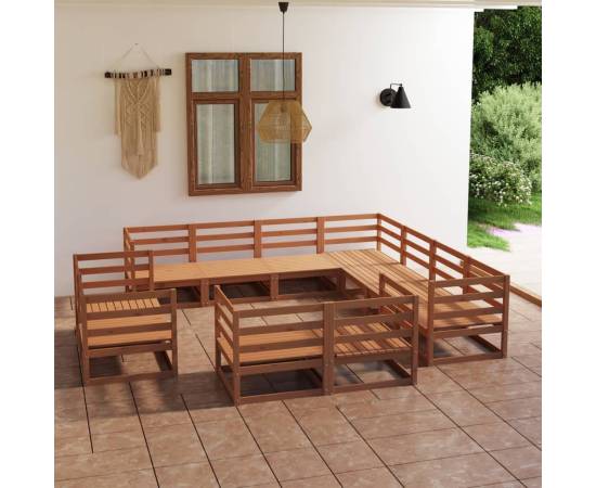 Set mobilier de grădină, 11 piese, maro miere, lemn masiv pin