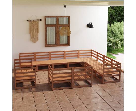 Set mobilier de grădină, 12 piese, maro miere, lemn masiv pin