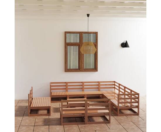 Set mobilier de grădină, 12 piese, maro miere, lemn masiv pin