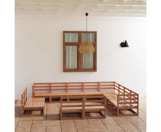 Set mobilier de grădină, 12 piese, maro miere, lemn masiv pin