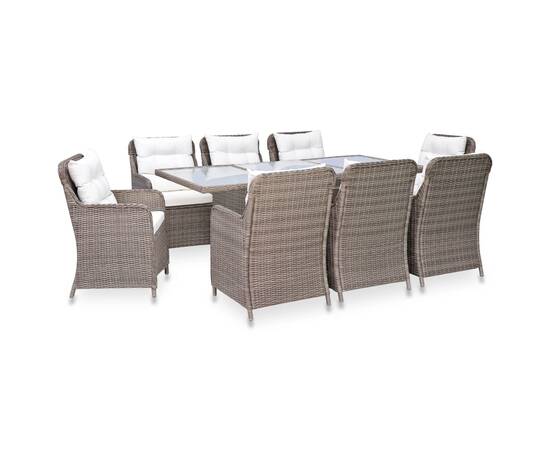 Set mobilier de exterior, 9 piese, maro, poliratan