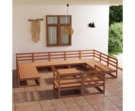 Set mobilier de grădină, 12 piese, lemn masiv de pin