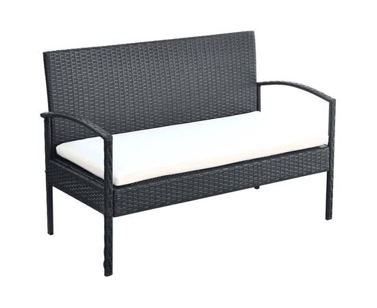 Set mobilier de grădină cu perne, 4 piese, negru, poliratan, 5 image