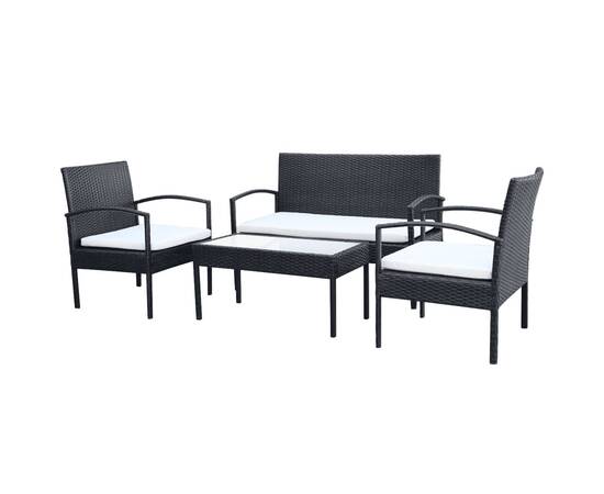 Set mobilier de grădină cu perne, 4 piese, negru, poliratan, 2 image