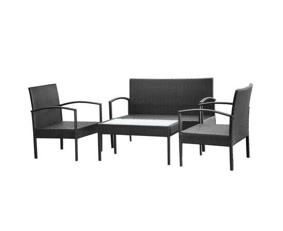 Set mobilier de grădină cu perne, 4 piese, negru, poliratan, 4 image