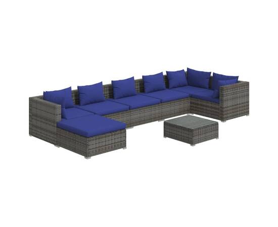 Set mobilier de grădină cu perne, 8 piese, gri, poliratan, 2 image