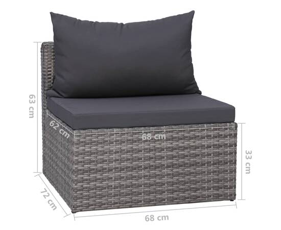 Set mobilier de grădină cu perne, 9 piese, gri, poliratan, 11 image