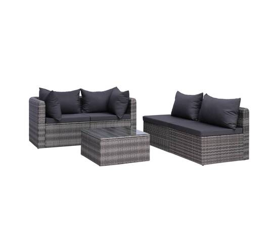 Set mobilier de grădină cu perne, 9 piese, gri, poliratan, 4 image