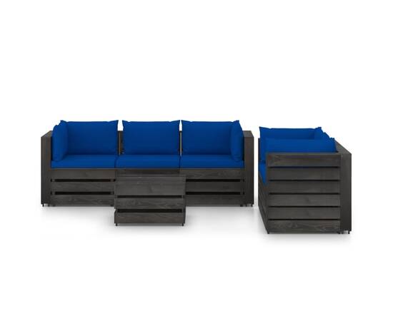 Set mobilier de grădină cu perne, 6 piese, gri, lemn tratat, 2 image