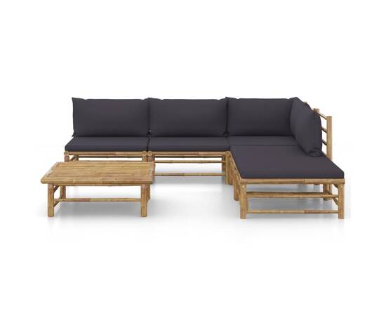 Set mobilier de grădină, 6 piese, perne gri închis, bambus, 2 image